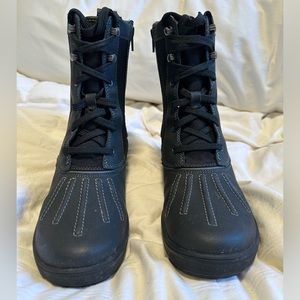 Clarks Carima Luna Black Leather Rubber Fabric Zip Lace Up Boots Size 7M